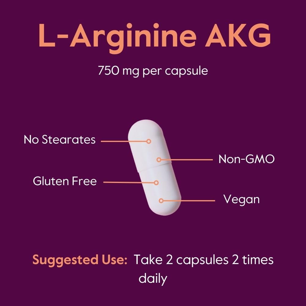 BESTVITE Arginine AKG 750mg (240 Vegetarian Capsules) - No Stearates - Vegan - Non GMO - Gluten Free