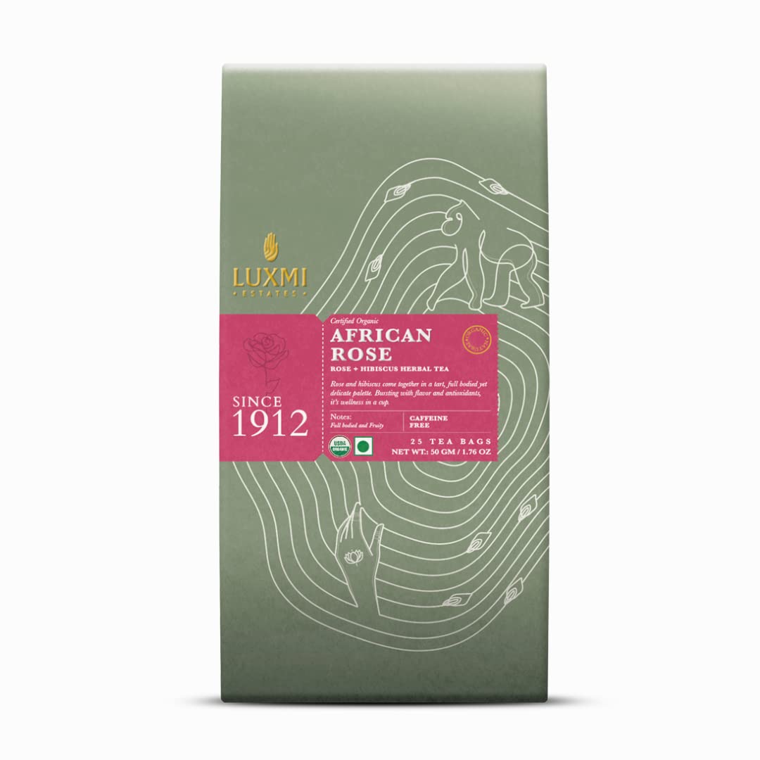 Luxmi Estates African Rose Herbal Tea 25 Tea Bags 50g Pack  Certified Organic Tea