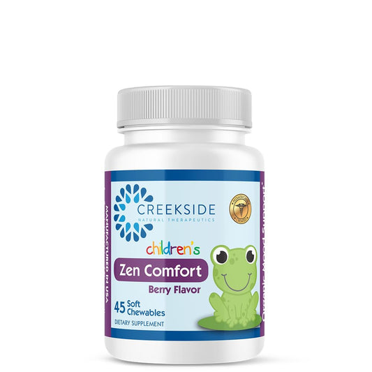 Zen Comfort for Kids, Organic Relaxation Support with 5-HTP, L-Theanine, Passionflower, Zinc, Pediatrician Formulated, Zero Sugar, Vegan, Berry Flavor, 45 Soft Chewables