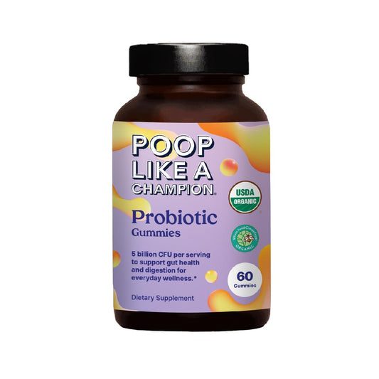 Poop Like a Champion Probiotic Gummies for Adults - USDA Organic, Vegan, Non-GMO, Digestive Health Support, 60 Gummies