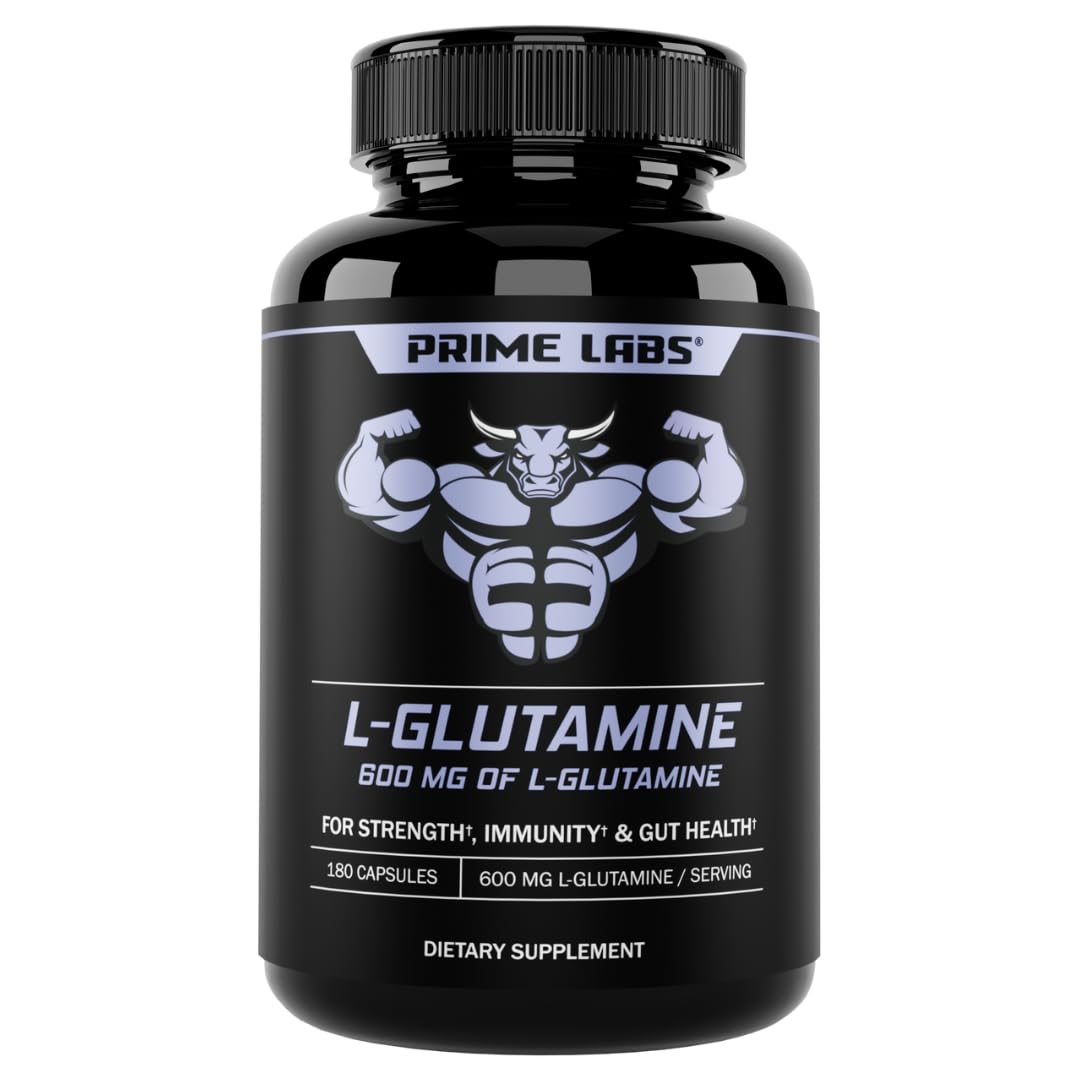 Prime Labs L Glutamine Capsules 600mg - Supports Strength, Muscle Recovery, Immunity, & Gut Health - Amino Acid Supplement - for Men & Women