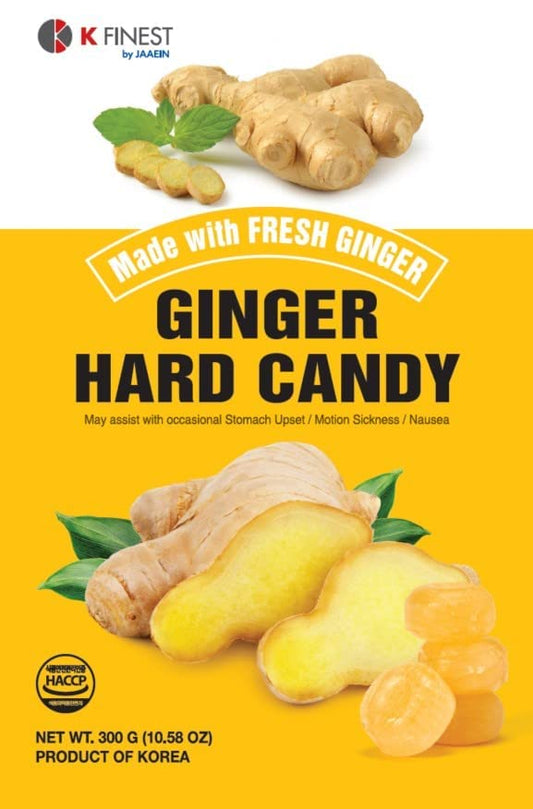 Jaaein Ginger Hard Candy Made with Fresh Ginger Extra Strength Flavor AntiNausea and Digestion Aid Individual Wrapped Product of Korea_300 grams_1058oz