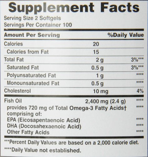 Nature's Bounty Fish Oil, Dietary Supplement with 360mg Omega-3, Supports Heart Health, 1200mg, 200 Softgels (Pack of 2)