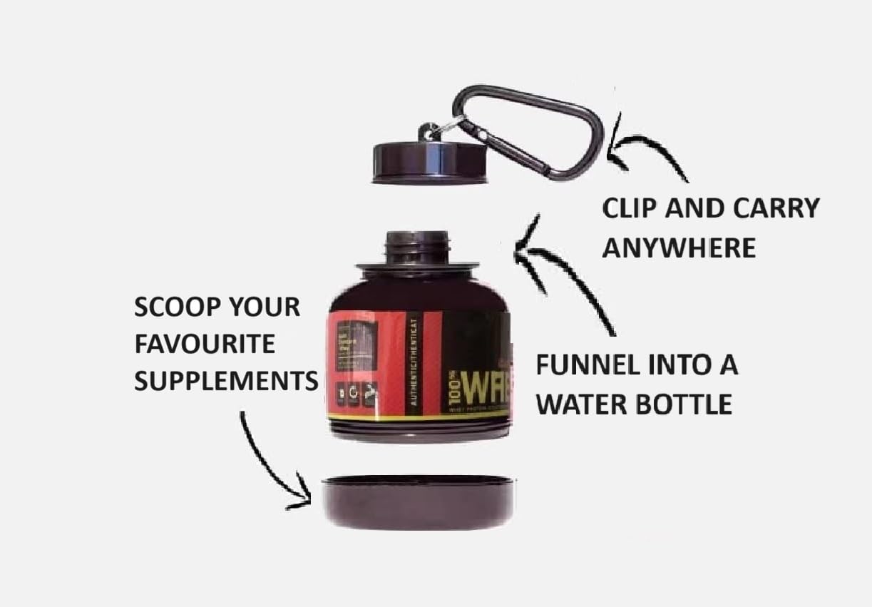 Amena Protein Powder Container with Funnel - The Portable Protein Powder Container with Funnel & Belt Key Chain for Easy Carrying -100ml