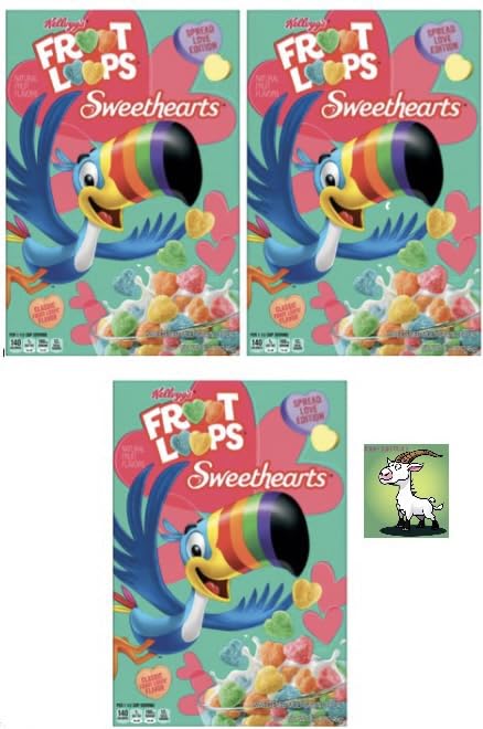 Froot Loops Sweethearts Breakfast Cereal Valentine Edition 87 oz box 3 boxes  261 total oz Angry Goat Goods fridge decoration included
