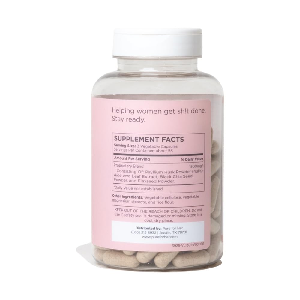 Pure for Her Vegan Stay Ready Fiber Supplement for Women | Bloat & Gas Relief, Supports Digestive Health, Regularity & Appetite Control | 160 Capsules