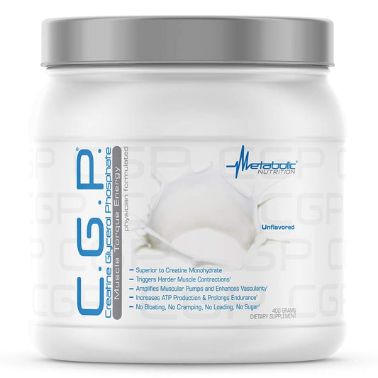 Metabolic Nutrition, CGP, Creatine Glycerol Phosphate, 100% Micronized Creatine Powder, Pre Intra Post Workout Supplement, Unflavored, 400 Grams