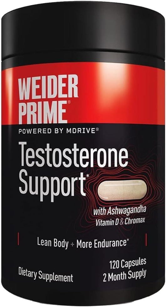 Weider Prime Testosterone Supplement for Men, Healthy , Support to Help Boost Strength and Build Lean Muscle, 120 Capsules