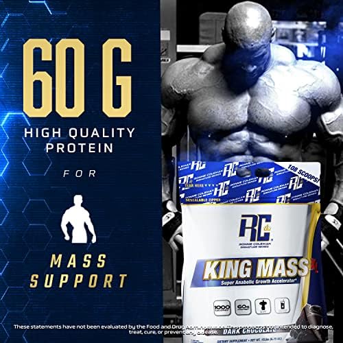 Ronnie Coleman Signature Series King Mass XL Protein Powder, Weight and Muscle Gainer, 60g Protein, 180g Carbohydrates, 1,000+ Calories Per Serving, Creatine and Glutamine (20lb, Dark Chocolate)