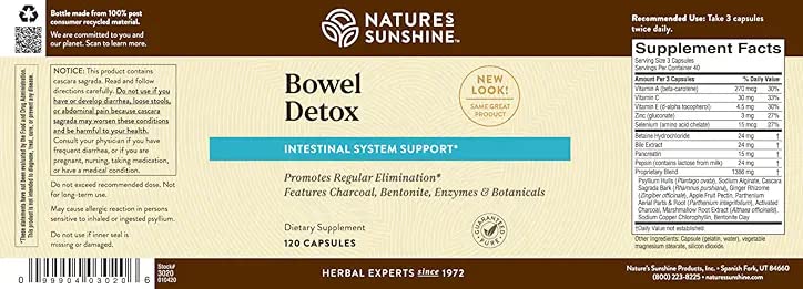 Nature's Sunshine Bowel Detox, 120 Capsules | Colon Cleanse Detox Supplement to Promote Regular Elimination and Cleansing of the Digestive System