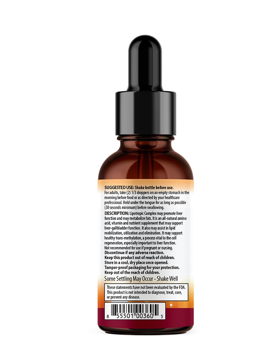 ANUMED - Lipotropic Complex Liquid Drops with Vitamin B12, B6, Folic Acid, Choline, Inositol for Liver Health, Natural Cleanser, Detox + Boosts Natural Energy Levels. Vegan, Non-GMO, Gluten-Free (2oz)