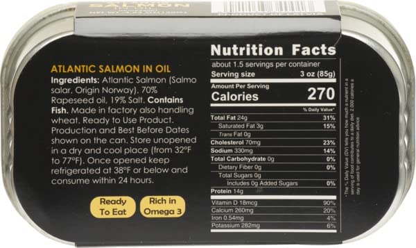 Baltic Gold Atlantic Salmon Fillets In Oil  423 oz 120g Salmon in Oil 3 Pack 3 Pack