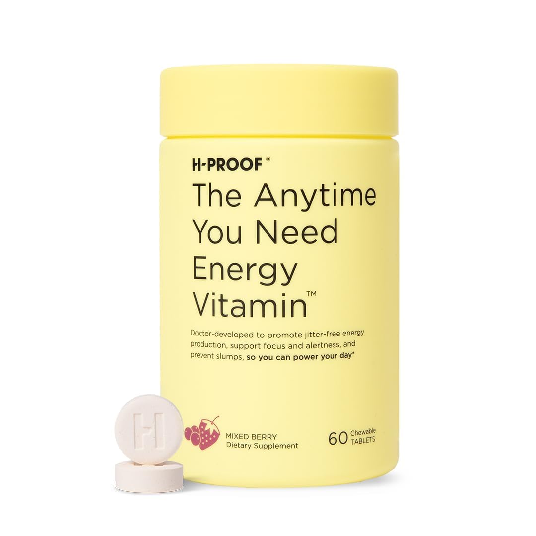 H-PROOF The Anytime You Need Energy Vitamin for Sustained Energy, Focus & Alertness with Jitter-Free Caffeine, 60 Chewable Energy Supplements (30 Servings), Mixed Berry
