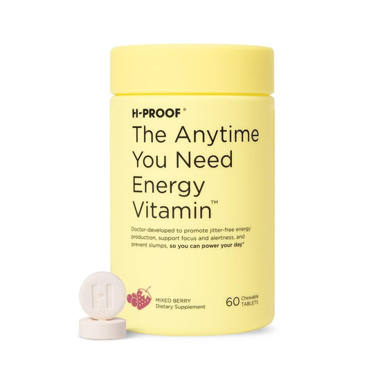 H-PROOF The Anytime You Need Energy Vitamin for Sustained Energy, Focus & Alertness with Jitter-Free Caffeine, 60 Chewable Energy Supplements (30 Servings), Mixed Berry
