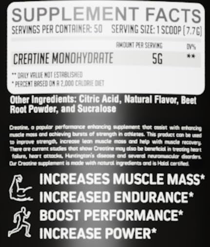 GMU SPORT Creatine Monohydrate Flavored Drink Powder - Fruit Punch. 50 Servings (7.7g per). Build Lean Muscle with Creatine!
