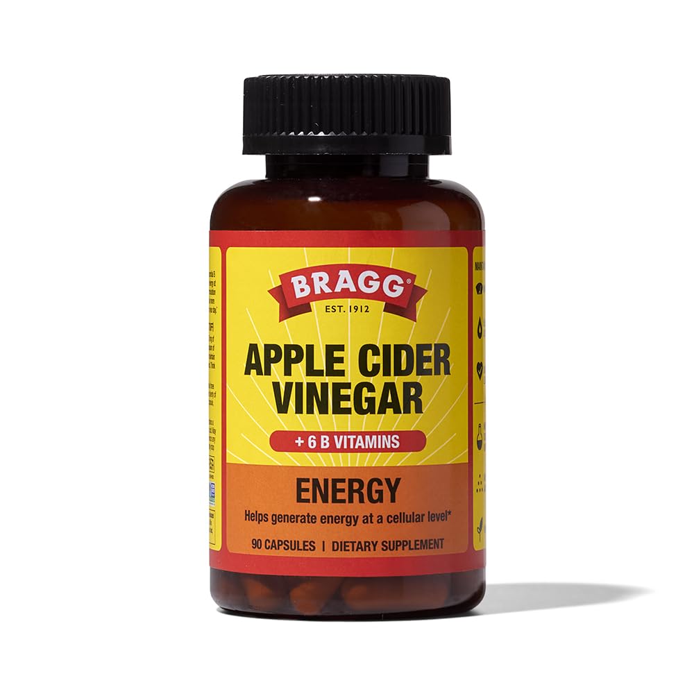 Bragg Energy Apple Cider Vinegar Capsules with B Vitamins - 90 Capsules - Helps Generate Energy at Cellular Level