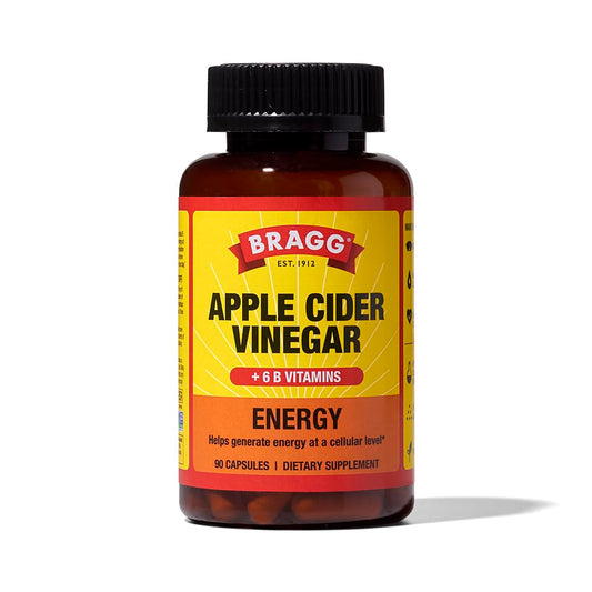 Bragg Energy Apple Cider Vinegar Capsules with B Vitamins - 90 Capsules - Helps Generate Energy at Cellular Level