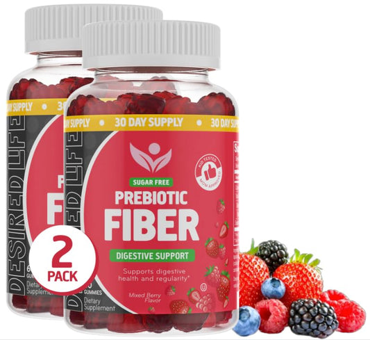 Desired Life Prebiotic Fiber Gummies for Adults and Kids - 4g Sugar Free Natural Berry Flavored Gummies - Supports Digestive Health and Metabolism. (60 Count/Pack of 2)
