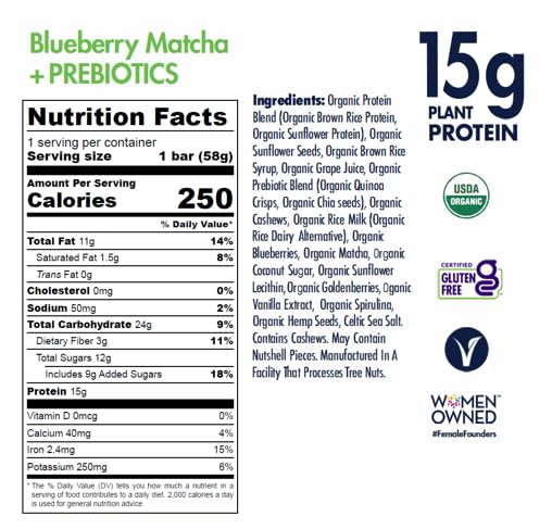 SAVE THE RAINFOREST by SHANTI BALANCE | Blueberry Matcha | 15G Plant Protein | Organic Gluten Free Superfood | Gut Health Prebiotics | Immunity Boosting | Performance Nutrition | 12 Count, 2 oz Bars