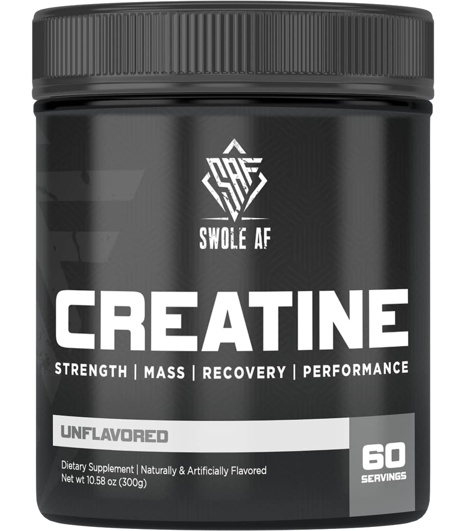 Swole AF | CREATINE Mono | Pre & Post Workout for Muscle Gain Endurance & Recovery | Dietary Supplement to Improve Strength Power Performance & Muscle Growth