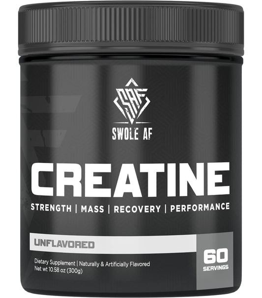 Swole AF | CREATINE Mono | Pre & Post Workout for Muscle Gain Endurance & Recovery | Dietary Supplement to Improve Strength Power Performance & Muscle Growth
