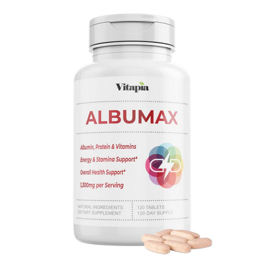 Albumin Supplement with Vitamin B Complex, Amino Acids, Egg White & Whey Protein Powder - Energy, Stamina, Immune, Wellness Support - 120 Tablets, Non-GMO, Gluten-Free