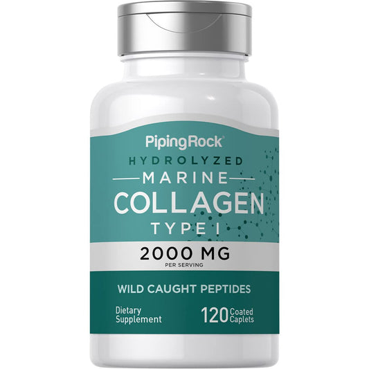Piping Rock Marine Collagen Peptides | 2000mg | 120 Coated Caplets | Wild Caught Type 1 Hydrolyzed Supplement | Non-GMO, Gluten Free