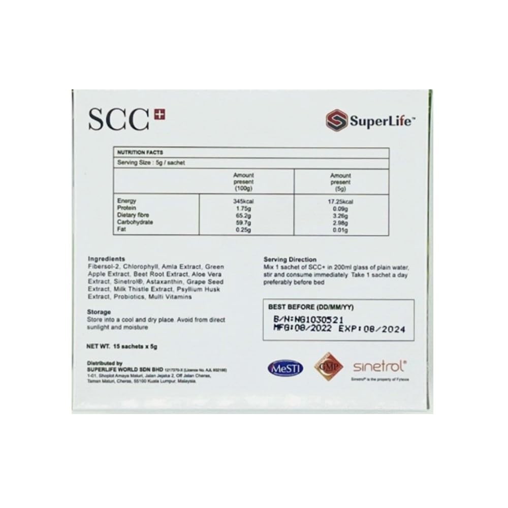 Generic 2 Packs Super Colon Care SCC SCC15 Fiber Probiotics Aid Digest stc Fibre (15 Sachets/Box)