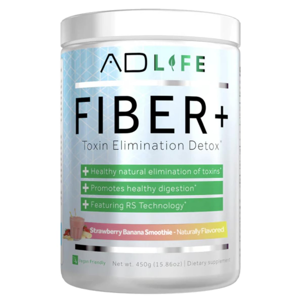 Project AD Fiber+ Vegan Fiber Supplement Powder, Supports Gut Health and Digestive Regularity (Strawberry Banana, 16.4 oz)