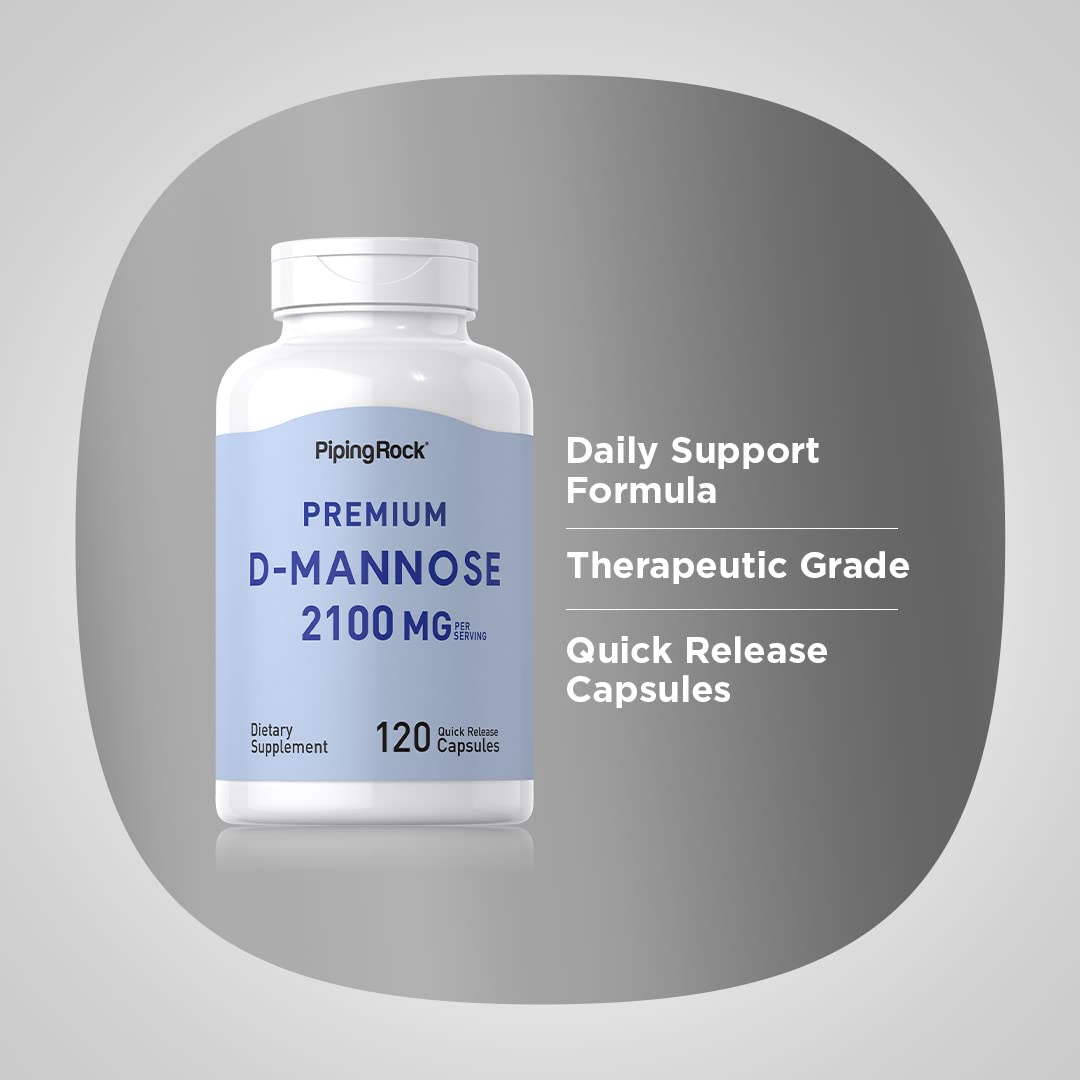 Piping Rock D-Mannose Capsules | 2100 mg | 120 Pills | Premium Dietary Supplement | Non-GMO, Gluten Free