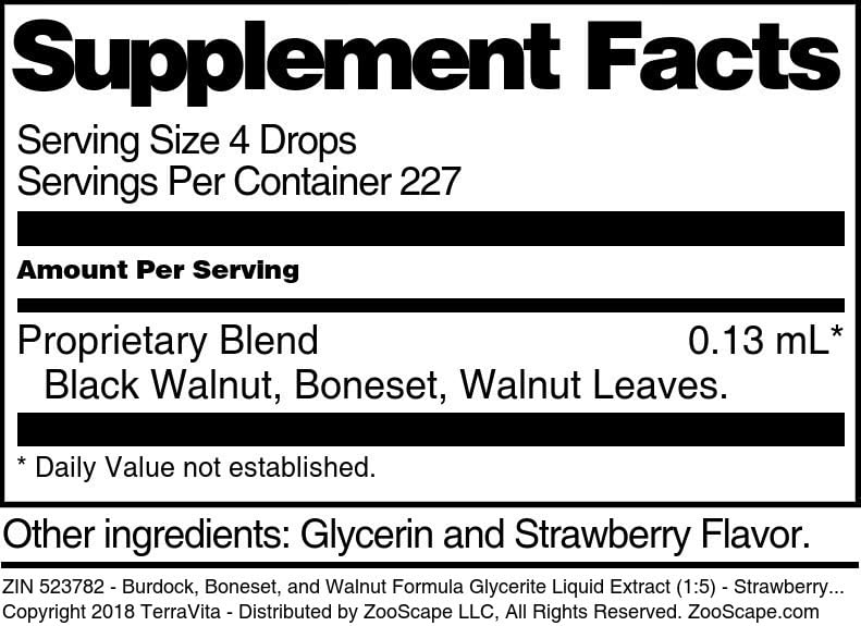 Terravita Burdock, Boneset, and Walnut Formula Glycerite Liquid Extract (1:5) - Strawberry Flavored (1 oz, ZIN: 523782) - 2 Pack