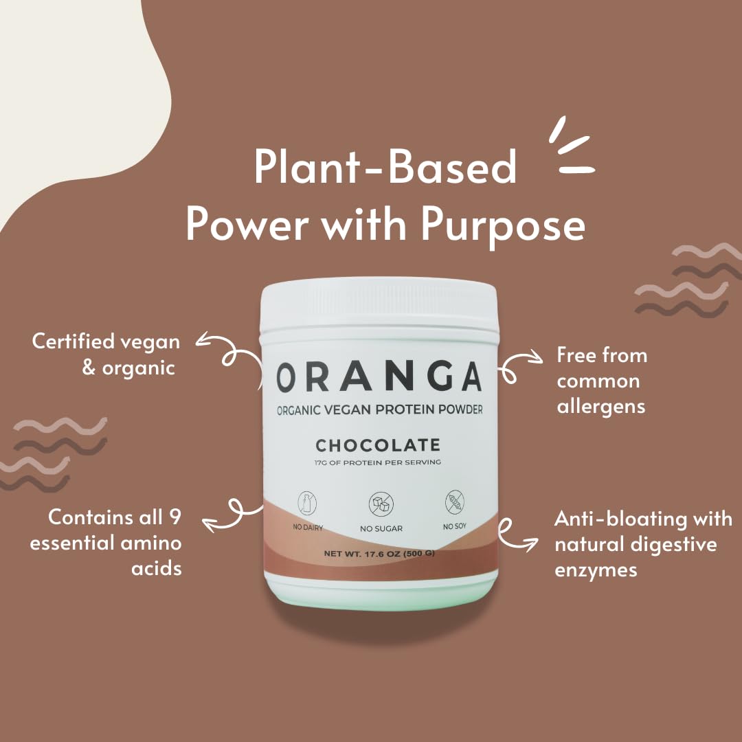 Oranga Organic Vegan - Tri-Blend Plant Based Protein Powder - No Additives, Dairy-Free, Soy-Free, Keto-Friendly, Gluten-Free, Non-GMO - 17 Servings (442g) (Large, Chocolate)