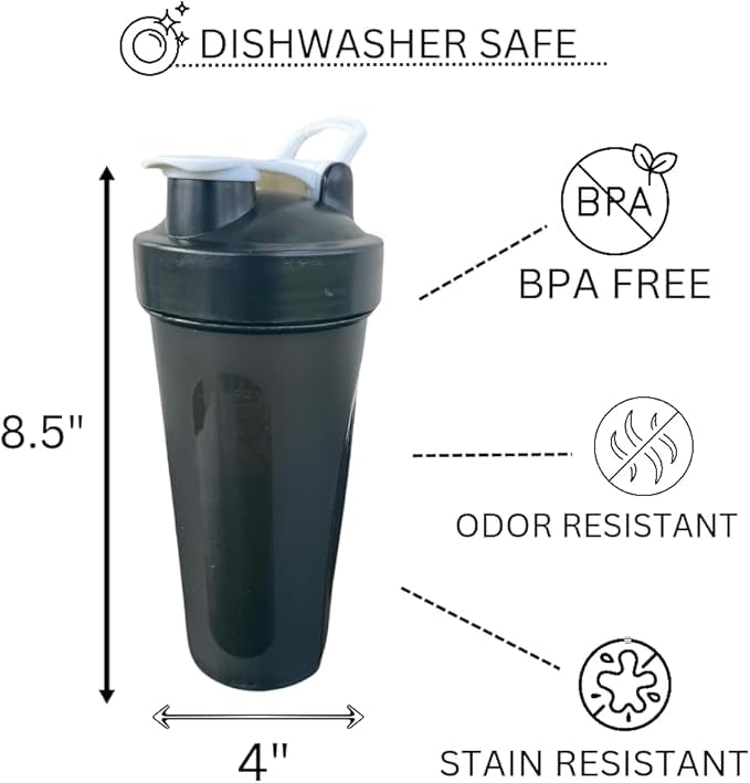 MagikoSFI Blender Shaker Bottles for Protein, 28oz Portable Leakproof Pre-Workout Nutrition Water Bottle, BPA-Free Gym Protein Shaker for Sports & Outdoor Motivational Protein Shaker (Red/Black)