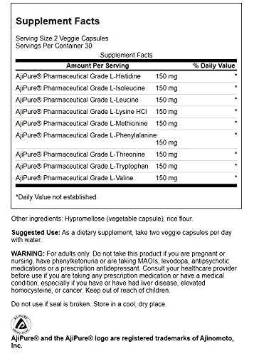 Swanson Ajipure 9 Essential Amino Acid Formula Pharmaceutical Grade 60 Veg Capsules (3 Pack)