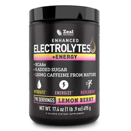 Véla Pre-Workout Electrolyte + Energy Powder Drink Mix (90 Servings | Lemon Berry) w/ 0 Sugar +BCAAs +B-Vitamins Electrolyte Supplement w Potassium Zinc & Magnesium for Hydration - Keto Electrolytes
