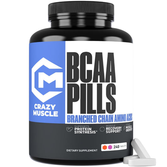 Crazy Muscle 3000mg BCAA Pills (2 Month Supply) with The Optimum 2:1:1 Ratio of Branched Chain Amino Acids for Recovery and Growth - 1000mg BCAAs per Pill (More Than BCAA Capsules) - 240 Tablets