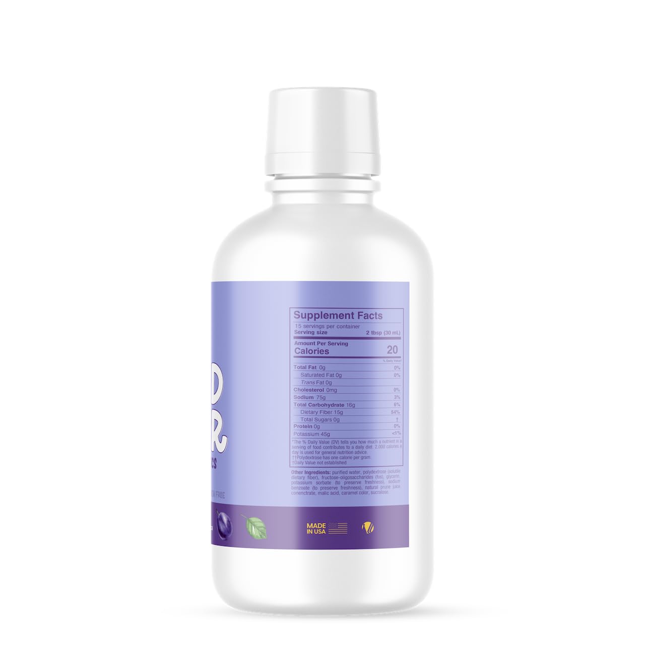 LLORENS PHARMACEUTICAL Liquid Fiber 15 Grams Soluble Fiber, No Sugar, Regularity and Soft Stools - Prune Flavor - 30 FL oz