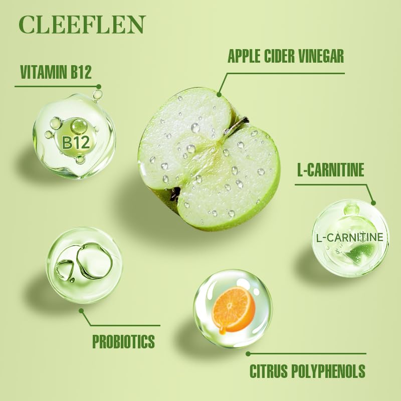 CLEEFLEN Apple Cider Vinegar Gummies, with Vitamin B12 and Probiotics, Supports Digestive Health, Detox Cleanse, Immune Boost, Gluten-Free, Suitable for Vegetarians [60 Gummies]