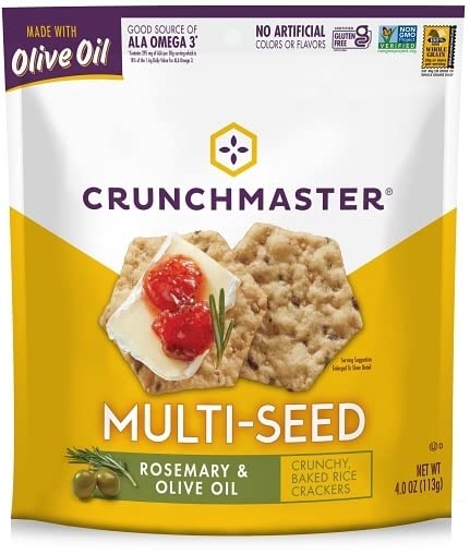 Crunchmaster Multiseed Crackers Roasted Garlic Original Rosemary  Olive Oil and Avacado Toast Salt  Pepper 4 Ounce Pack of 4  with Make Your Day Bag Clip