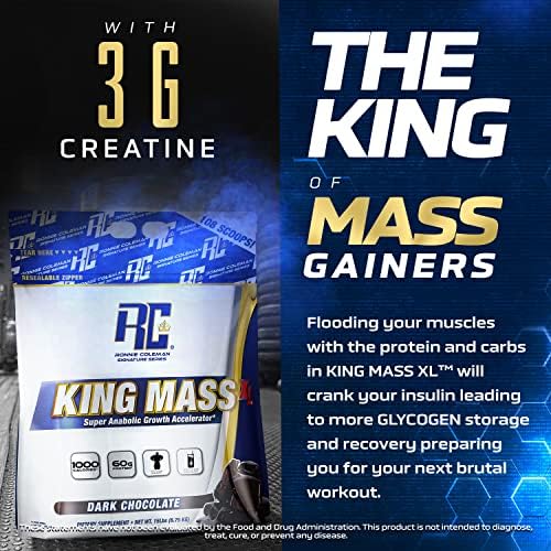 Ronnie Coleman Signature Series King Mass XL Protein Powder, Weight and Muscle Gainer, 60g Protein, 180g Carbohydrates, 1,000+ Calories Per Serving, Creatine and Glutamine (20lb, Dark Chocolate)