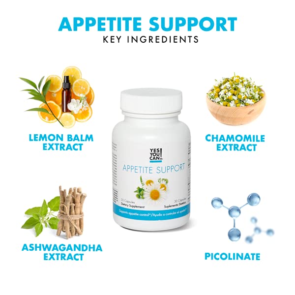 Yes You Can! Appetite Support for Body Weight Management - Healthy Relationship with Food - Includes Natural Ingredients: 5-HTP, Lemon Balm, Chamomile Extract - 30 Capsules, 4 Pack