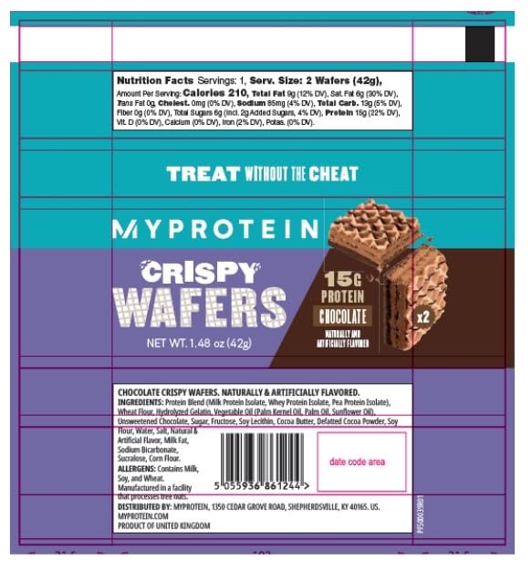 Myprotein Protein Bars Crispy Protein Wafers 15g High Protein Snacks Box of 10 Chocolate Wafers Packs Milk  Whey Protein Isolate Light  Crunchy Snack Bars Delicious Protein Bar Squares