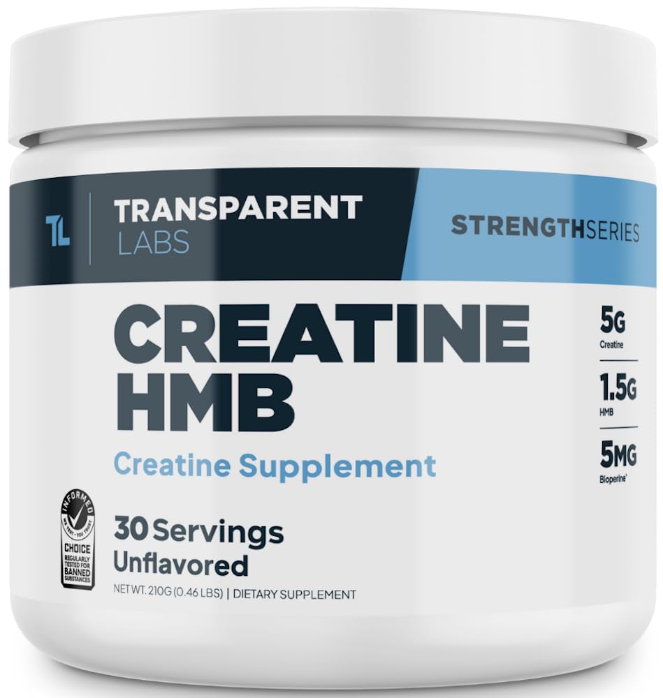 Transparent Labs Creatine HMB - Creatine Monohydrate Powder with HMB for Muscle Growth, Increased Strength, Enhanced Energy Output, and Improved Athletic Performance - 30 Servings, Unflavored