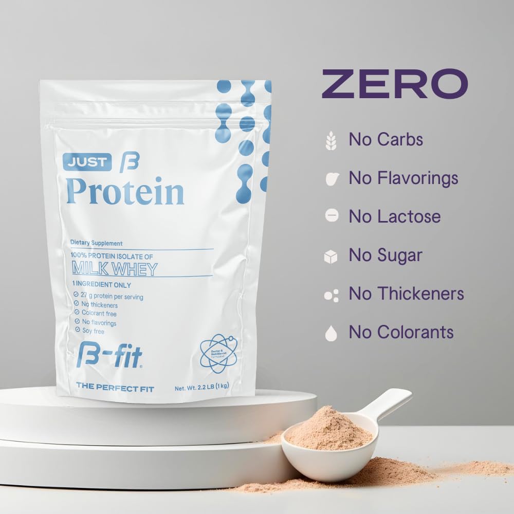 B-FIT B Just Protein 1kg - 33 Servings of Whey Isolate Protein Powder - Vegan Protein Shake - Unflavored - Supplement Ideal for Athletes - Gluten Free - Eco-Friendly Packaging