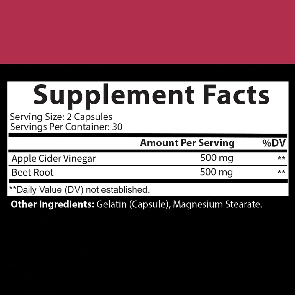 Angry Supplements Apple Cider Vinegar + Beet Root Powder Capsules, Pure ACV Beetroot 1000mg per Serving, Nitric Oxide Booster & Digestive Health for Men and Women 60ct, 2 Pack (120ct Total)