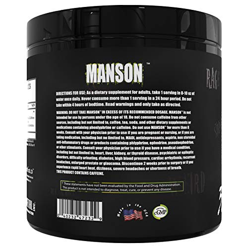 DARK METAL Inc Manson High Stim Pre Workout Powder, Energy Focus Strength, Loaded with Beta Alanine L Carnitine Caffeine Infinergy, 35 Srvgs, Mixed Berry