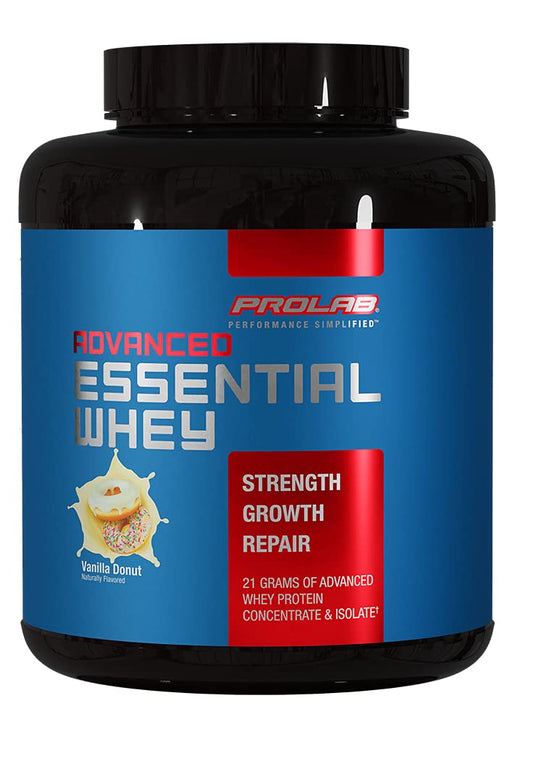 ProLab Advanced Essential Whey-Blend of Premium Whey Concentrate and Ultra Pure Whey Isolate Protein - BCAAs & Natural Enzymes (Vanilla Donut, 5 LB)