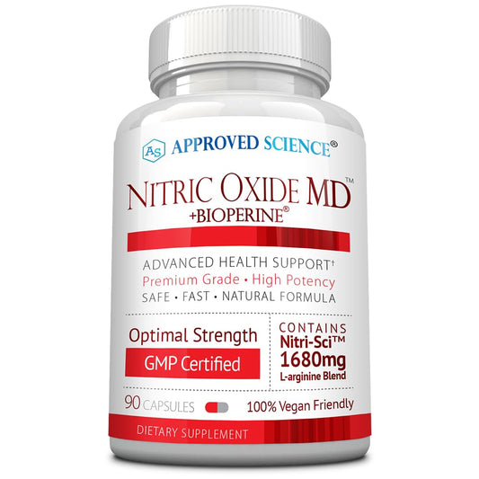 Approved Science Nitric Oxide MD - Muscle Development, Lean Body Mass, Improve Oxygen Supply, Boost Energy - 90 Capsules - 1 Bottle