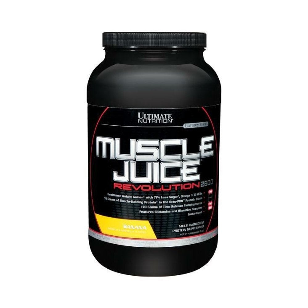 Ultimate Nutrition Muscle Juice Revolution 2600 Weight Gainer, Muscle Recovery with Glutamine, Micellar Casein and Time Release Complex Carbohydrates, Banana Protein Powder, 4.69 Pounds