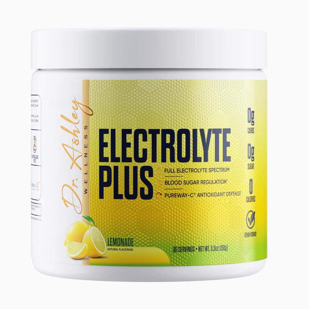 Dr. Ashley Wellness Electrolyte Plus Powder Drink Mix | Full Spectrum Electrolytes - Gluten Fee and Zero Sugar for Max Hydration | 30 Servings (30 Serving, Lemonade)